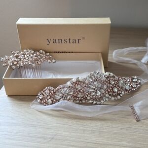 Bridal Hair Comb and Belt Set. Beautiful Rose Gold And Rhinestones!